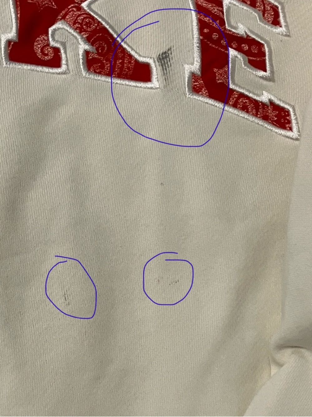 Parke L/XL Cream Heritage Varsity Mock Neck with Red Paisley/Bandana Letters - Picture 5 of 5